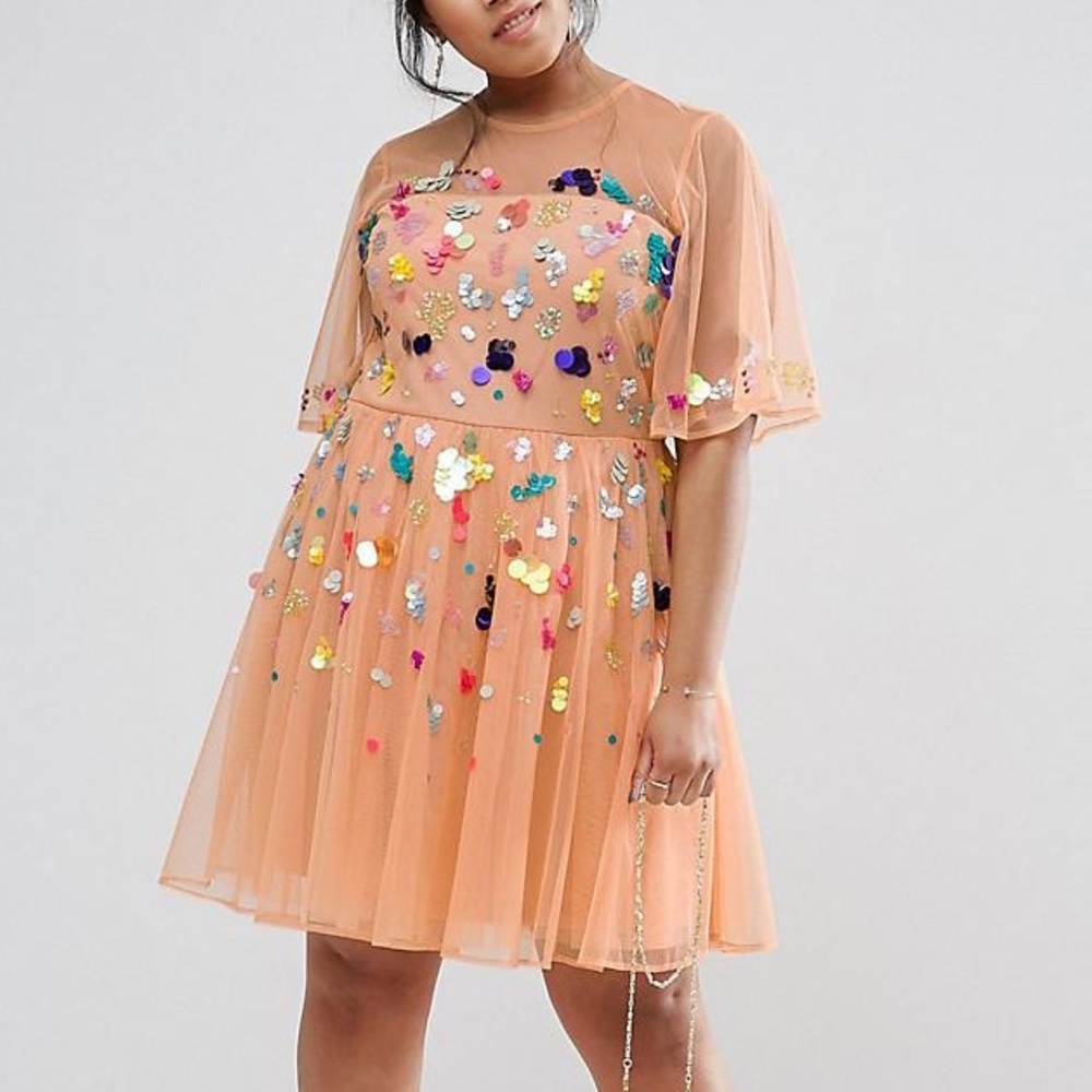 ASOS NWT Mesh Scattered Sequin Mini Dress | Plus Size 22/24